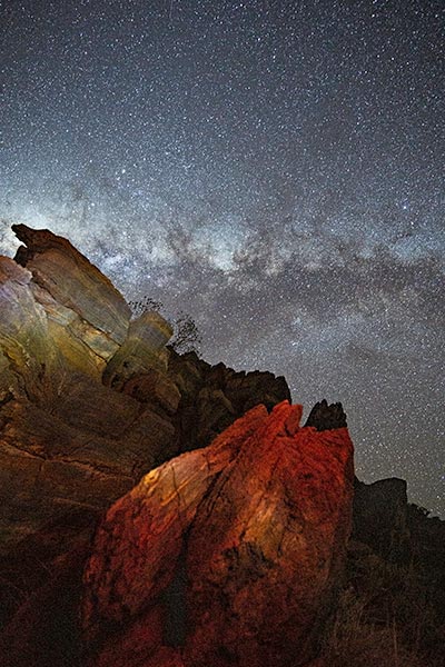 Milky Way over colourful rocks taken at Cheela Springs by Zoe Morling 2019
